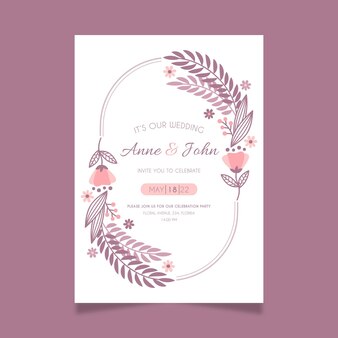 Hand drawn floral wedding invitation template