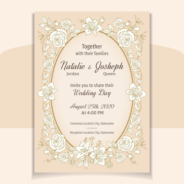 Hand drawn floral wedding invitation template