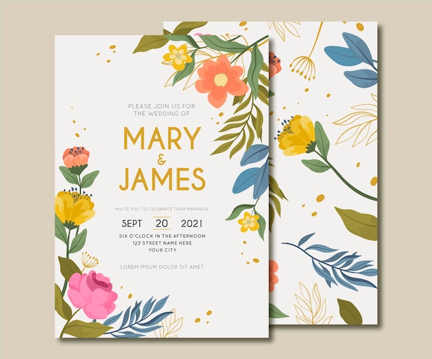 Free vector hand drawn floral wedding invitation template