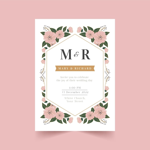 Free vector hand drawn floral wedding invitation template