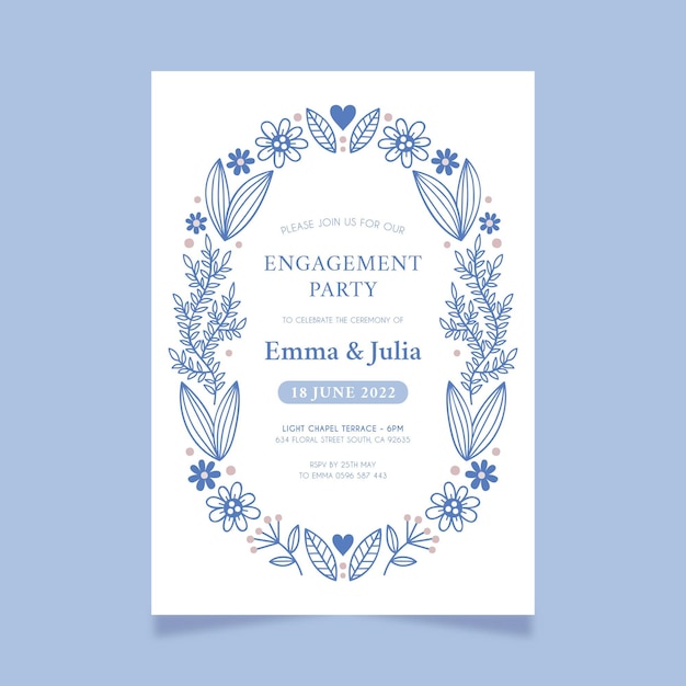 Hand drawn floral wedding invitation template