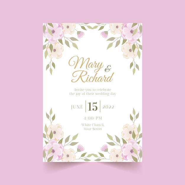 Hand drawn floral wedding invitation template