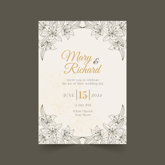 Hand drawn floral wedding invitation template