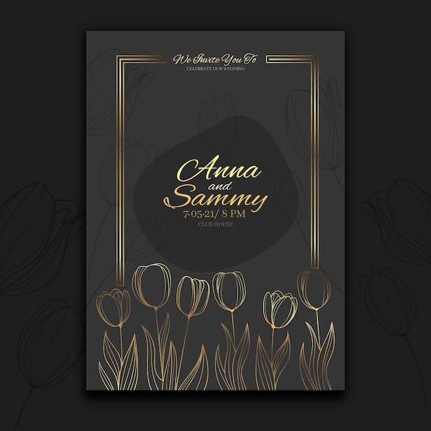 Hand drawn floral wedding invitation template