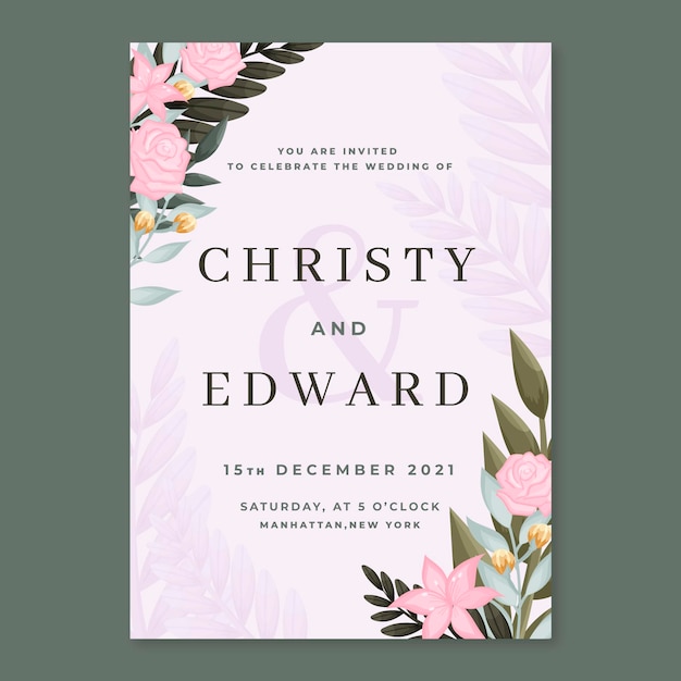 Hand drawn floral wedding invitation template