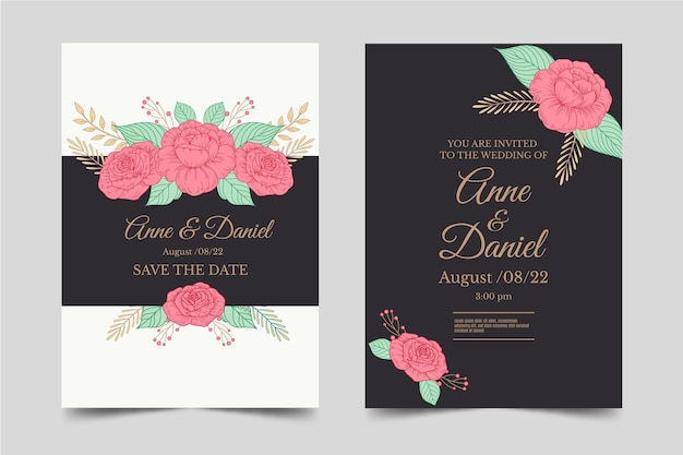 Free vector hand drawn floral wedding invitation template