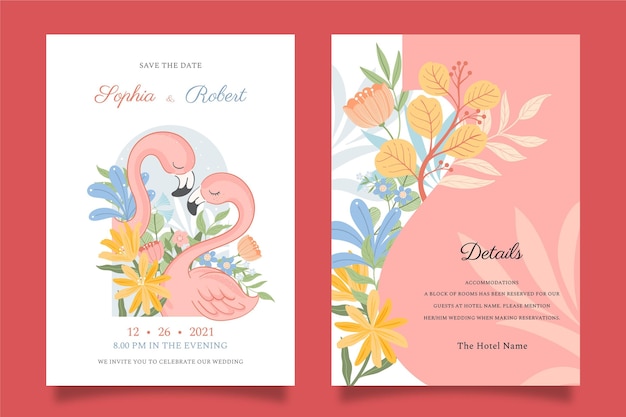 Hand drawn floral wedding invitation template