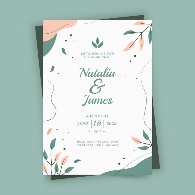 Free vector hand drawn floral wedding invitation template