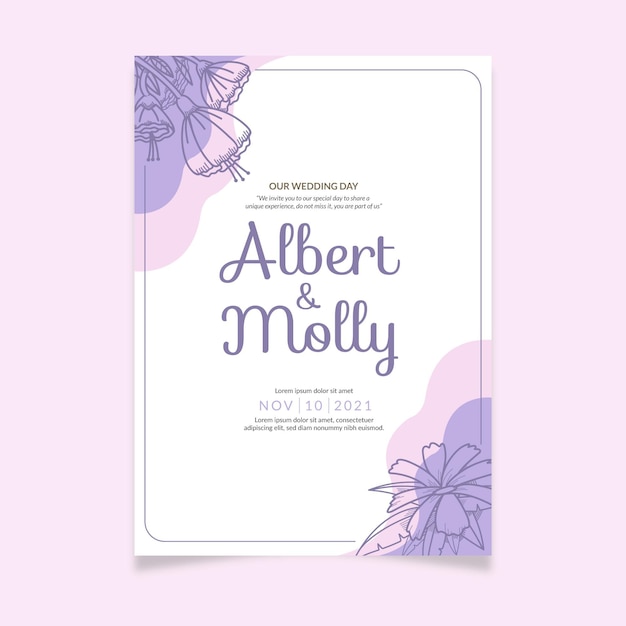 Free vector hand drawn floral wedding invitation template