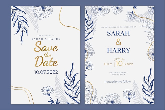 Hand drawn floral wedding invitation template