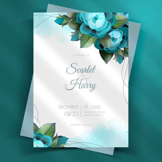 手描きの花の結婚式の招待状のテンプレート