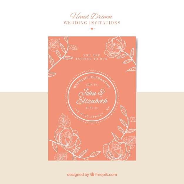 Hand-drawn floral wedding invitation