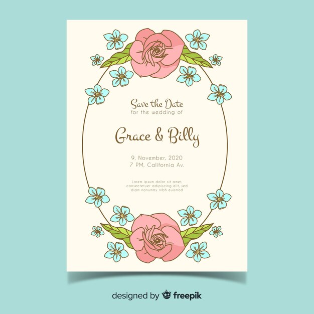 手描きの花の結婚式の招待状