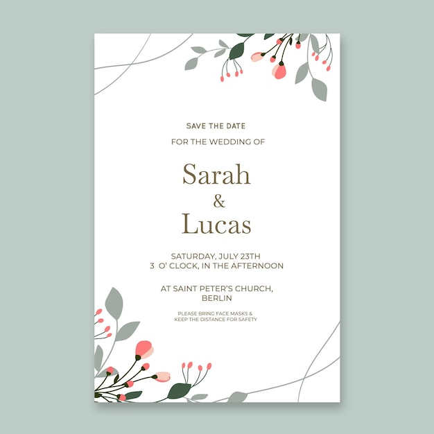Hand drawn floral wedding invitation