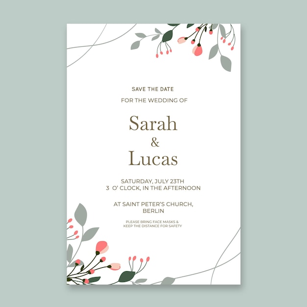 Free vector hand drawn floral wedding invitation