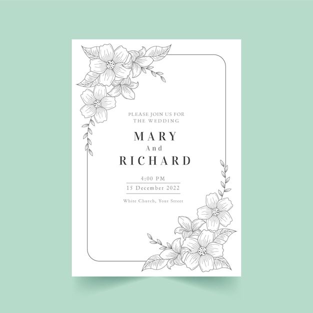 Free vector hand drawn floral wedding invitation