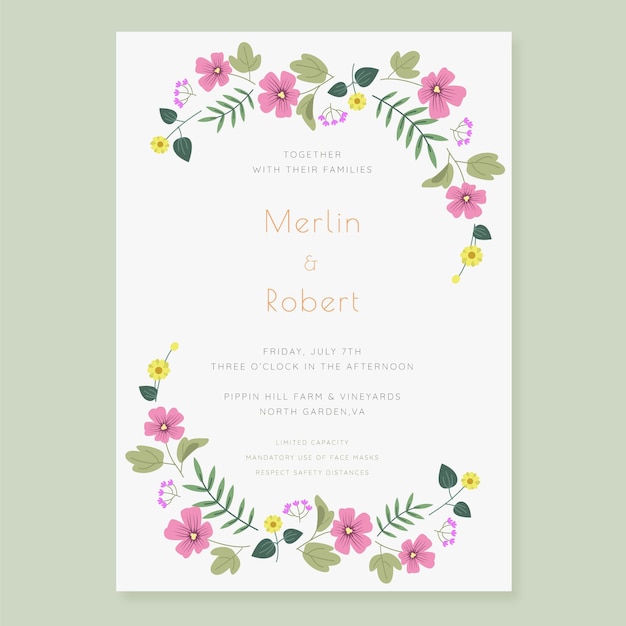 Hand drawn floral wedding invitation