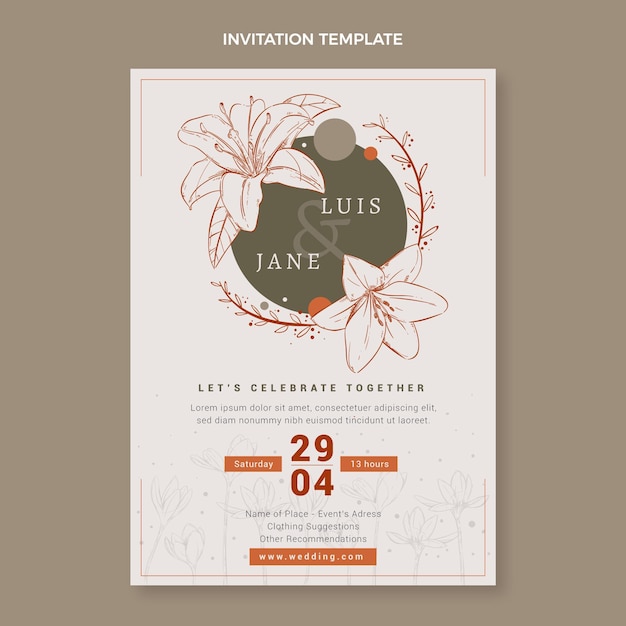 Hand drawn floral wedding invitation