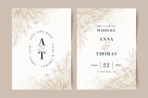 Hand drawn floral wedding invitation