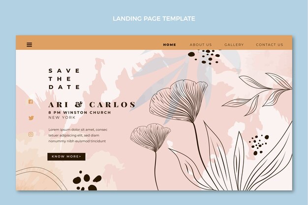 Hand drawn floral wedding landing page