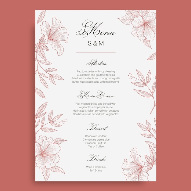 Free vector hand drawn floral wedding menu template