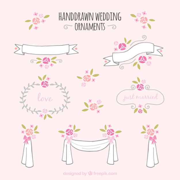 Бесплатное векторное изображение Ручной обращается цветочные украшения свадебных