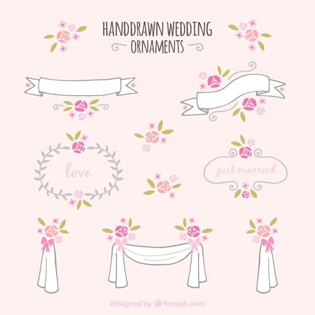 Free vector hand drawn floral wedding ornaments