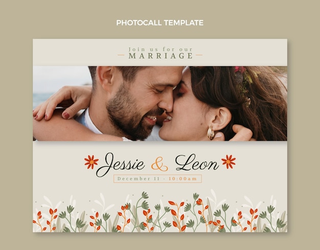 Hand drawn floral wedding photocall template