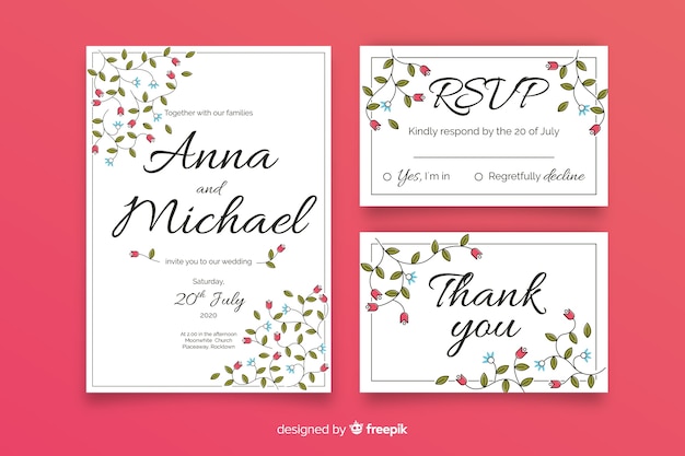 Hand drawn floral wedding stationery template