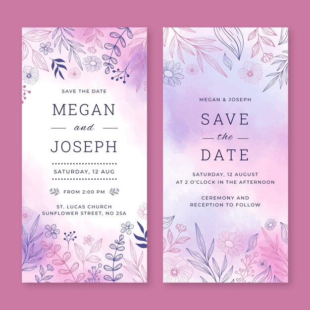 Hand drawn floral wedding vertical banners set