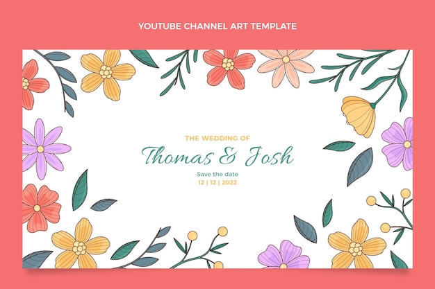 手描きの花の結婚式のYouTubeチャンネルアート