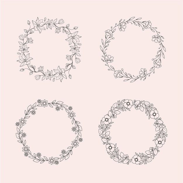 Free vector hand drawn floral wreath collection