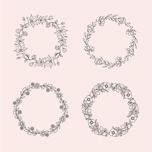 Hand drawn floral wreath collection