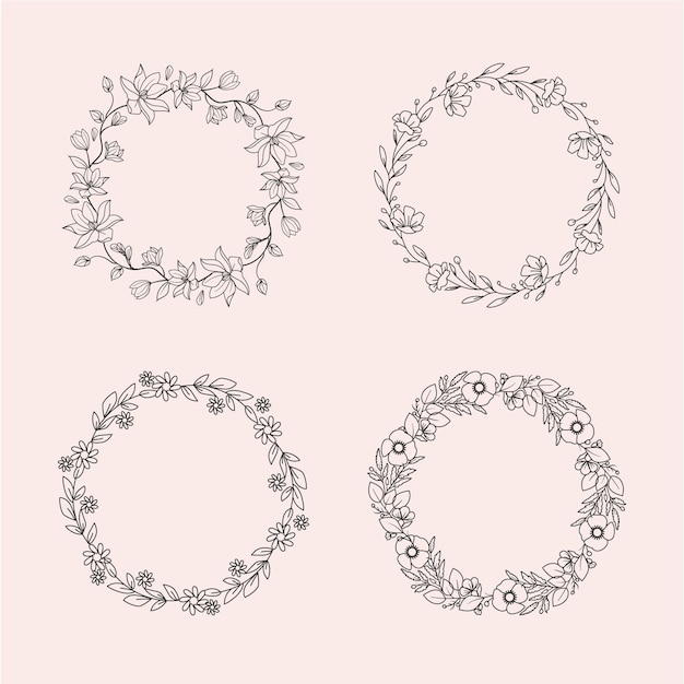 Hand drawn floral wreath collection