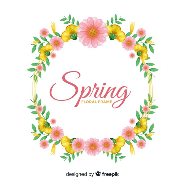 Hand drawn floral wreath spring background