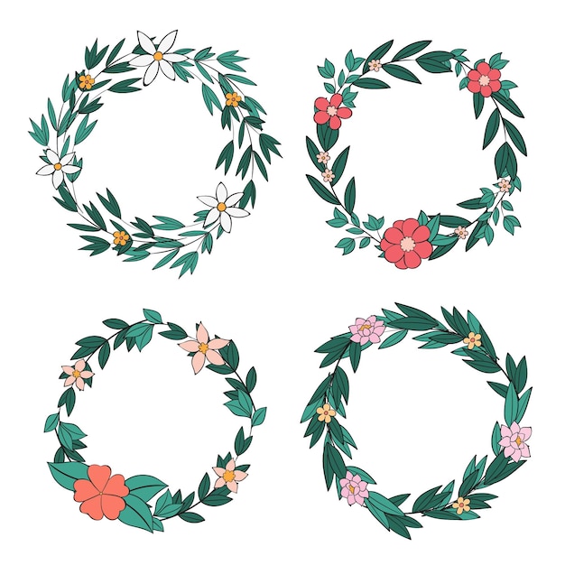 Free vector hand drawn floral wreaths collection