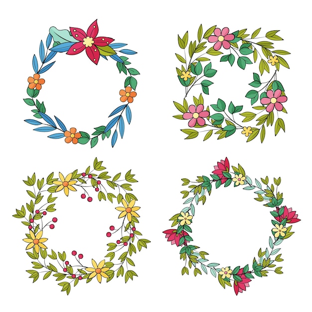 Free vector hand drawn floral wreaths collection