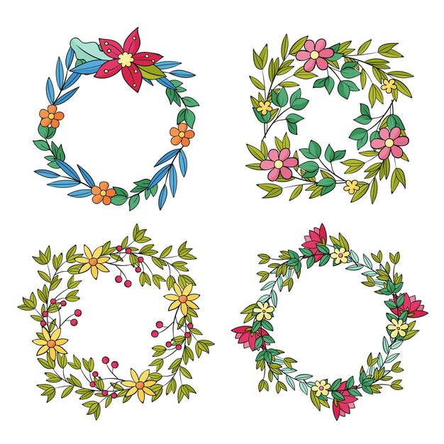 Hand drawn floral wreaths collection