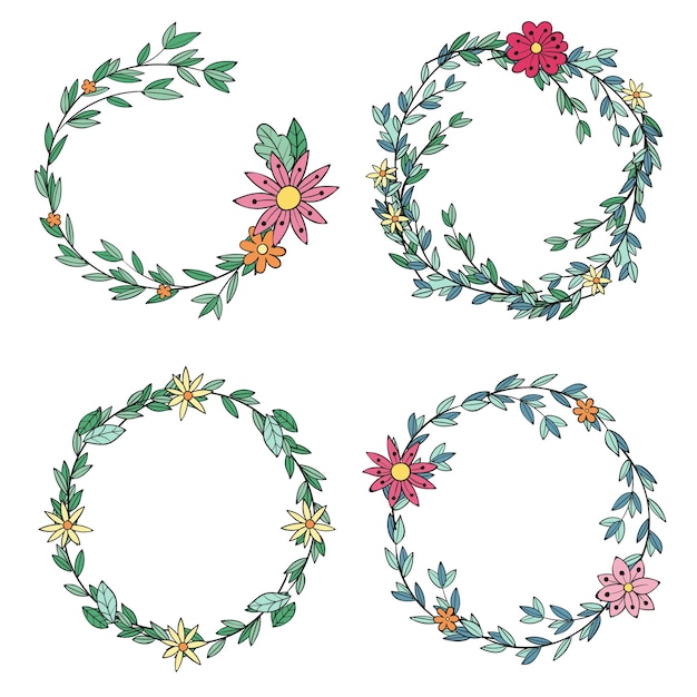 Hand drawn floral wreaths collection