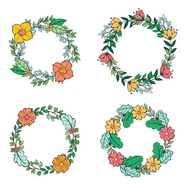 Hand drawn floral wreaths collection