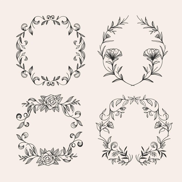 Hand drawn floral wreaths collection