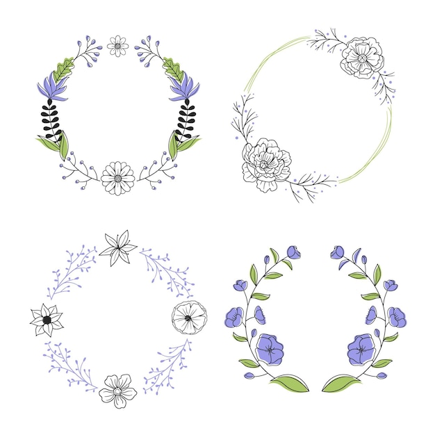 Hand drawn floral wreaths collection