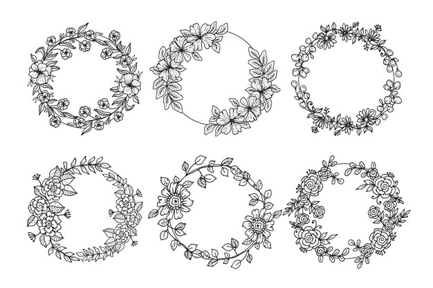 Free vector hand drawn floral wreaths collection