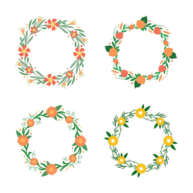 Free vector hand drawn floral wreaths collection