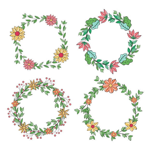 Free vector hand drawn floral wreaths collection