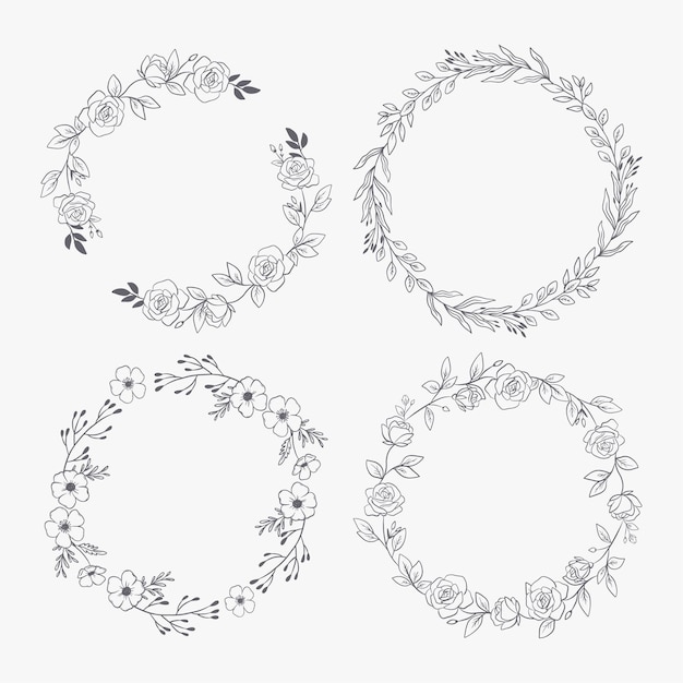 Free vector hand drawn floral wreaths collection