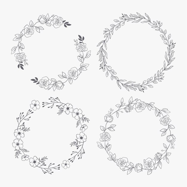 Hand drawn floral wreaths collection