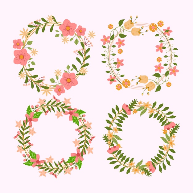 Free vector hand drawn floral wreaths collection