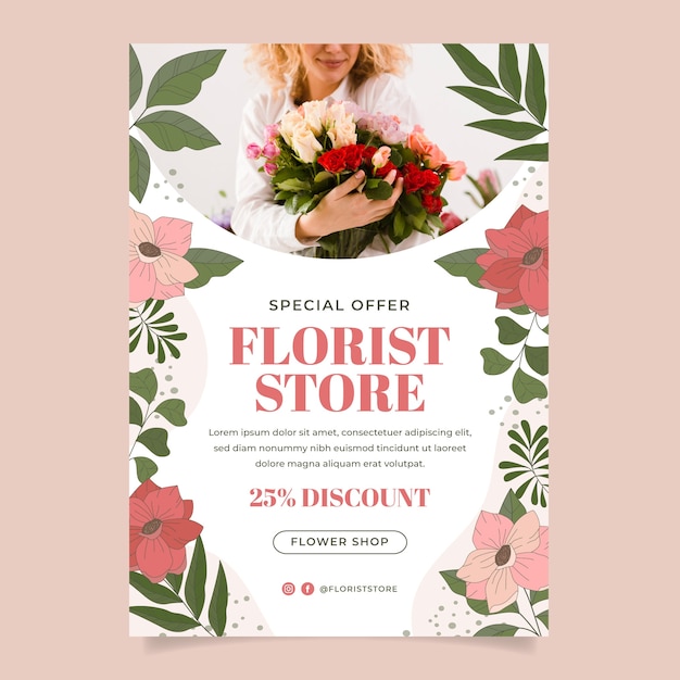 Бесплатное векторное изображение Ручной обращается плакат цветочного магазина
