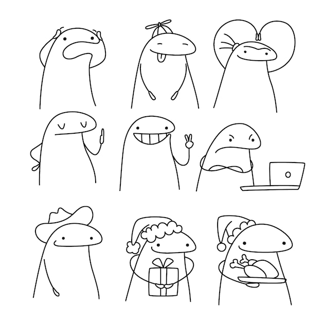 무료 벡터 손으로 그린 flork meme 그림